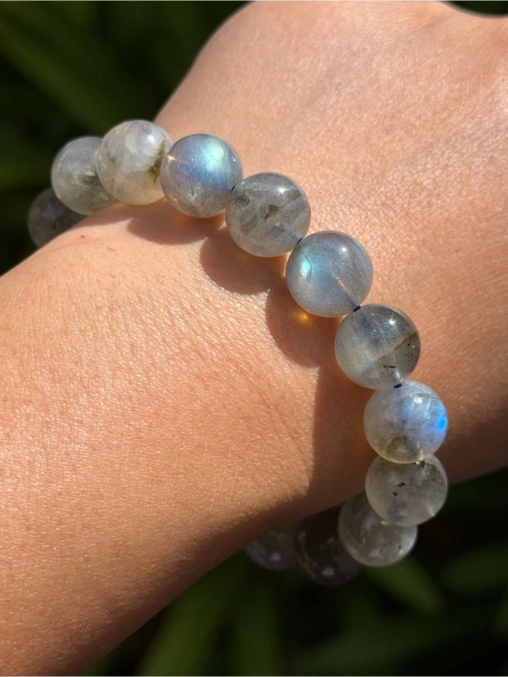 12mm Flashy Gray Labradorite Beaded Stretch Bracelet 2238